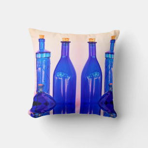 Coussin Différentes formes de bouteilles bouchonnées bleue