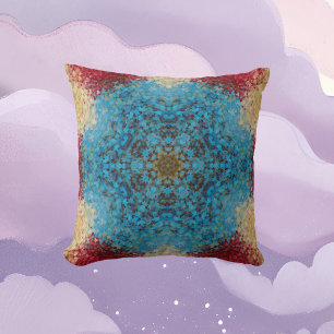 Coussin Digital Mandala bleu rouge et jaune