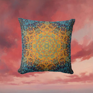 Coussin Digital Mandala jaune bleu et rouge