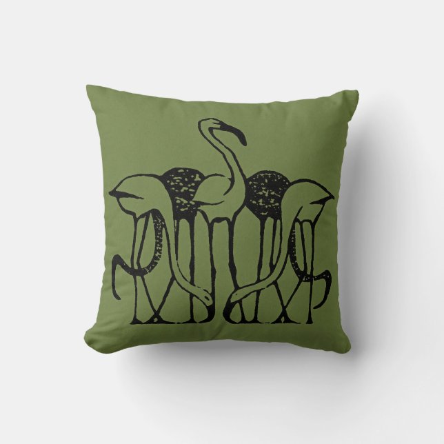 Coussin Dijsselhof - Cinq Flamants roses, art, (Recto)