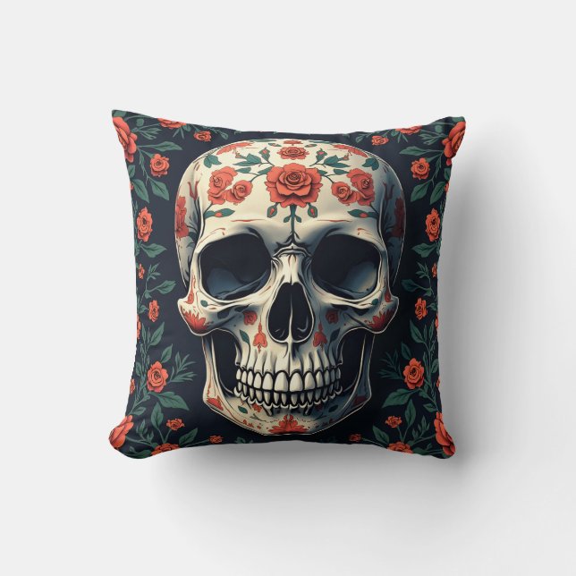 Coussin d'images de fleurs et de crâne (Recto)