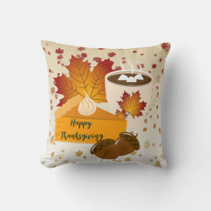Coussin Dîner Thanksgiving Cuisine Citrouille Pie Hot Choc