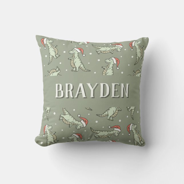 Coussin Dinosaur Christmas Boy Name Santa Tyrannosaurus (Recto)