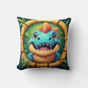 Coussin Dinosaur de dessin animé joyeux dans un cadre en b
