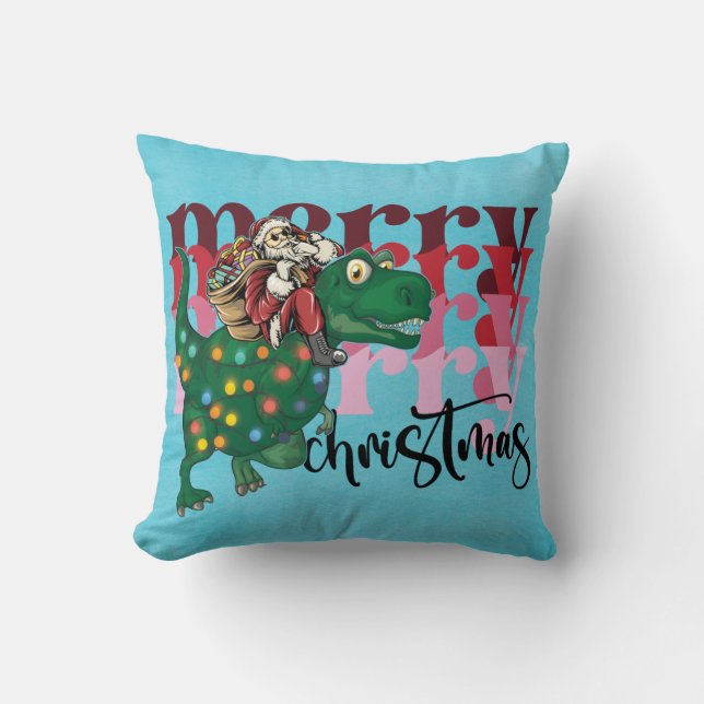 Coussin Dinosaur Joyeux Noël Père Noël (Recto)