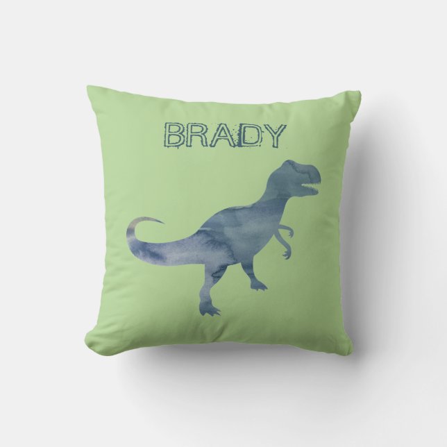 Coussin Dinosaure Bleu Trex Nom personnalisé Jeu d'oreille (Recto)
