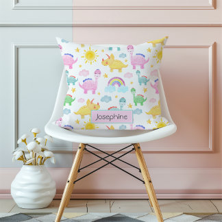 Coussin Dinosaure coloré Motif Nom de la fille