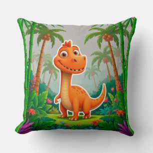 Coussin Dinosaure orange joueur dans un cadre de jungle lu