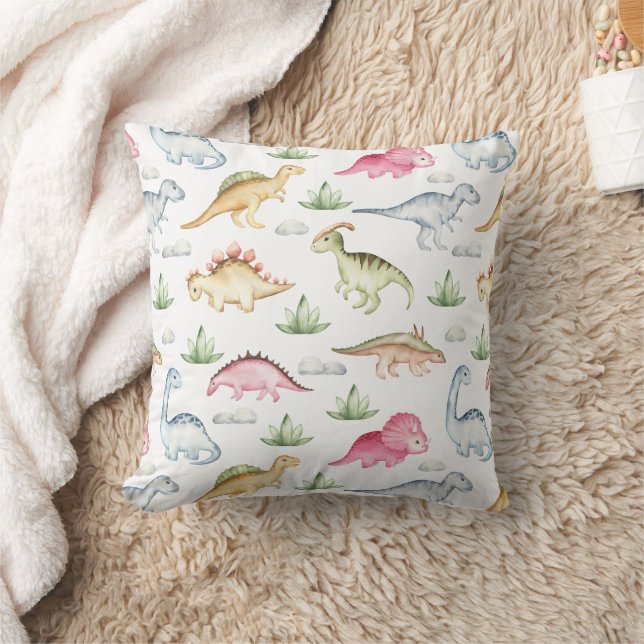 Coussin Dinosaure rose fête d'anniversaire, Filles Dinosau (Couverture)