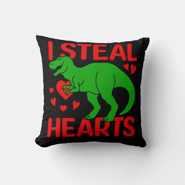 Coussin Dinosaure Vert Valentine I Voler Coeurs (Recto)