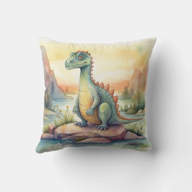 Coussin Dinosaures d'aquarelle pour la chambre des enfants (Verso)