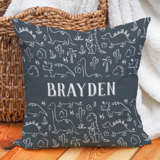 Coussin Dinosaurs Boy Name Dino Cute Jungle Dark Blue