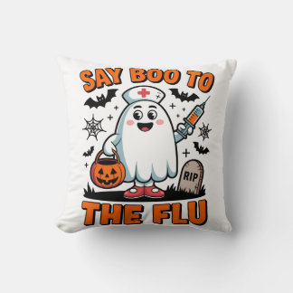 Coussin Dites Boo à la grippe drôle d'Halloween infirmière