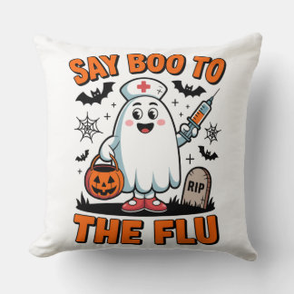 Coussin Dites Boo à la grippe drôle d'Halloween infirmière