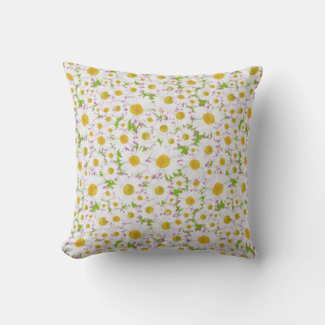Coussin Ditzy White Daisy sur Grass Green Arrière - plan (Recto)