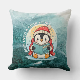 Coussin Dive Into A Good Story Reading Penguin Pillow
