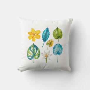 Coussin Diverses fleurs tropicales feuilles