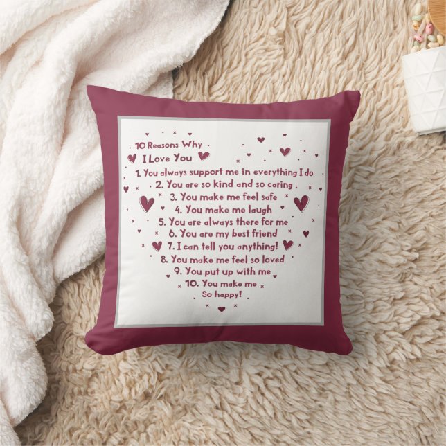 Coussin dix raisons Je t'aime Anniversaire du mot art (Couverture)