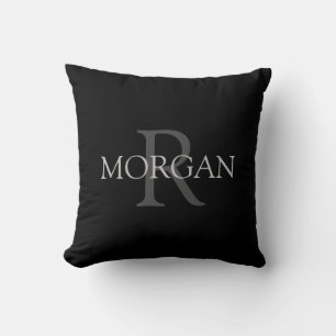 Coussin DIY Monogram & Name, Trendy Black with Grey Text