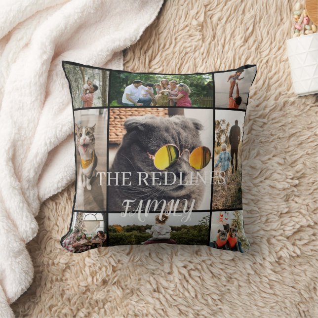 Coussin DIY Two-Sided Family Photo Collage Pillow 9Photos (Couverture)