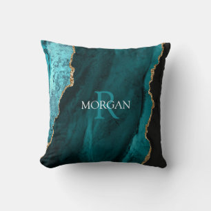 Coussin do-it-yourself Monogramme et nom, Or noir et Turqu