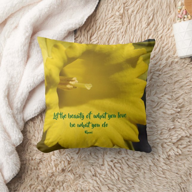 Coussin Do What You Love Daffodil Inspirational Rumi Quote (Couverture)