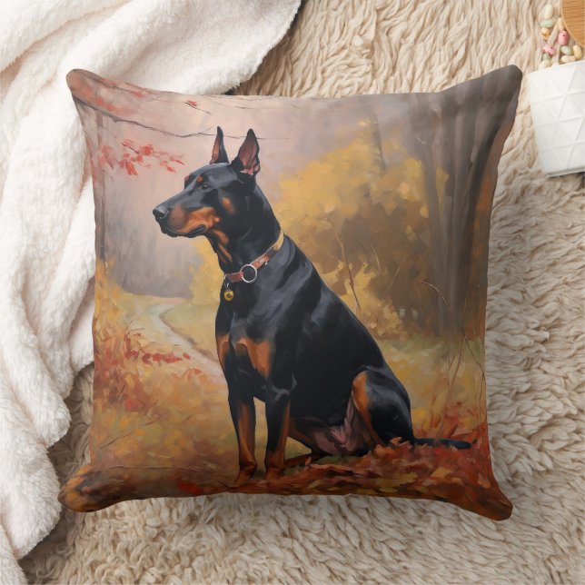Coussin Doberman en automne Feuilles automne Inspire (Couverture)