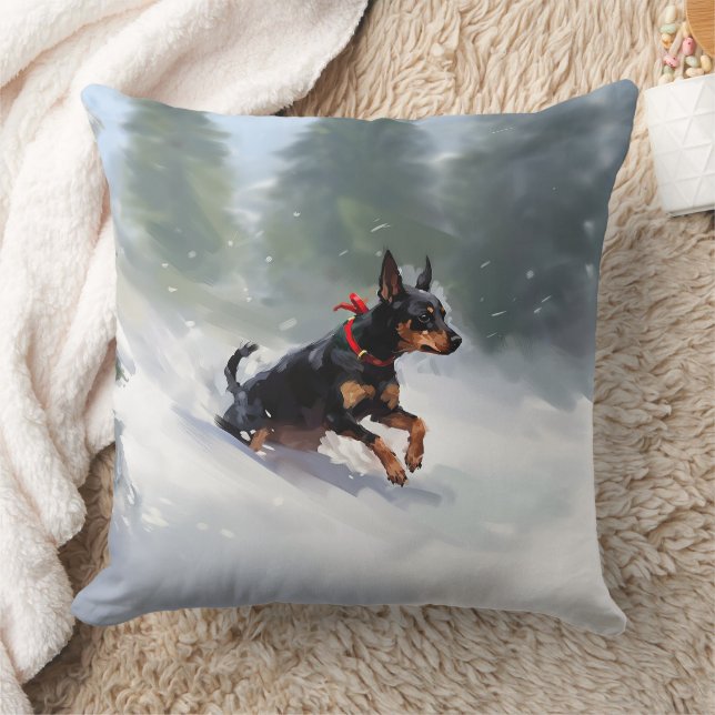 Coussin Doberman Pinscher neige de Noël hiver (Couverture)
