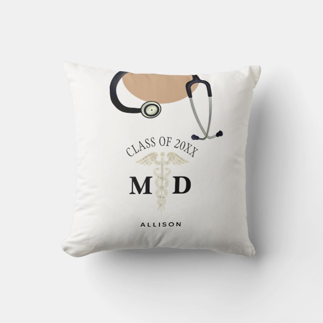 Coussin Docteur MD Graduation Médicale Scrub Nom de famill (Recto)