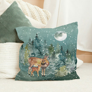 Coussin Doe et chevreuils dans la Pleine lune forestière c