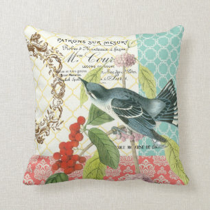 Coussin d'oiseaux français Vintage moderne