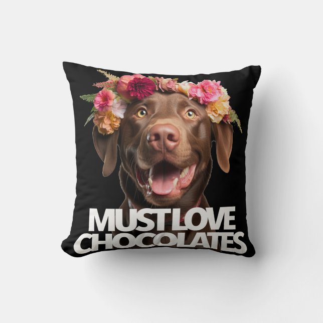 Coussin Doit aimer Chocolates brun labos labrador récupéra (Recto)