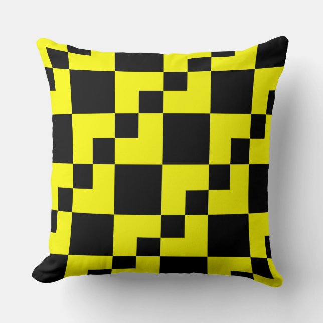 Coussin Domino en Patchwork - Jaune et Noir (Recto)