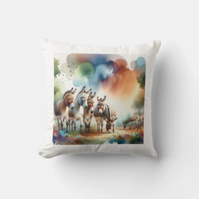 Coussin Donkeys in Harmony ABREF108 - Watercolor (Recto)