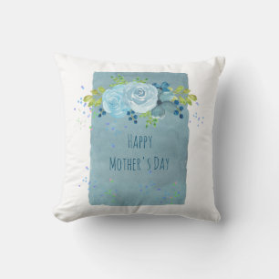 Coussin Dons de jour des mères Moderne Dusty Blue Flowers 