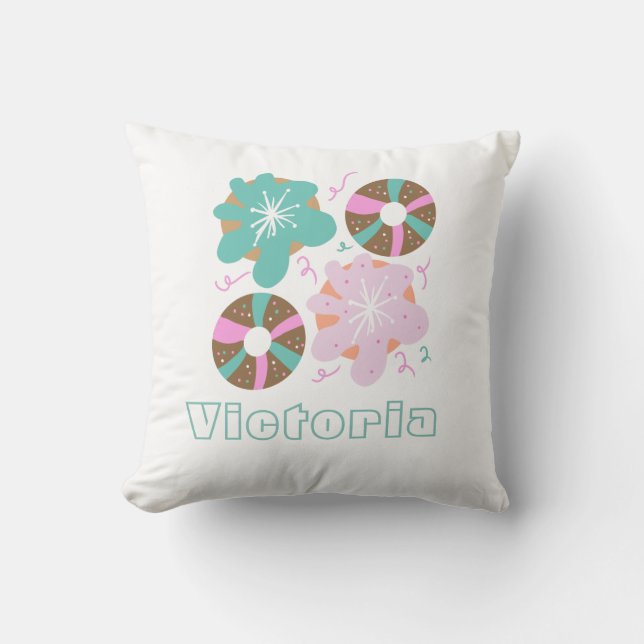 Coussin Donuts givrés de Noël Doodles roses (Recto)