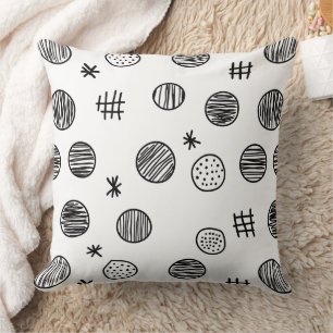Coussin Doodle Abstrait Dessiné à la Main - Noir et Blanc
