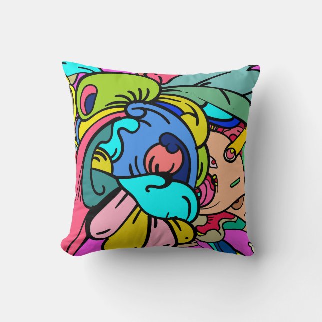 Coussin Doodle Art Abstrait coloré (Recto)