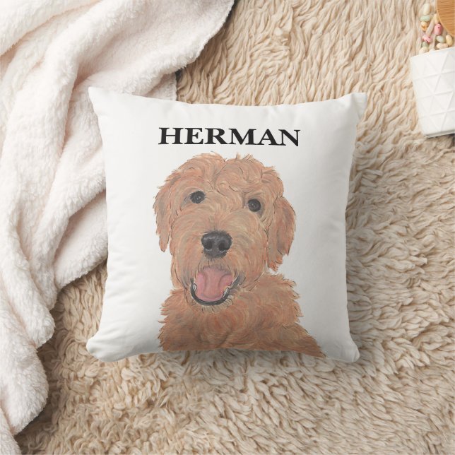 Coussin Doodle doré d'abricot rouge personnalisé réversibl (Couverture)