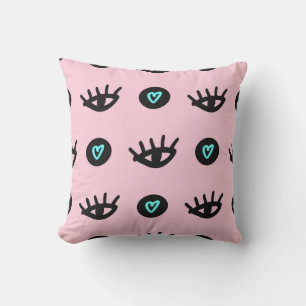 Coussin Doodle Fille : Coeurs Des Yeux Sans Couleur.