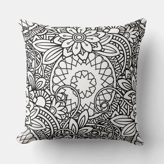 Coussin Doodles Abstraits Noir Et Blanc (Recto)