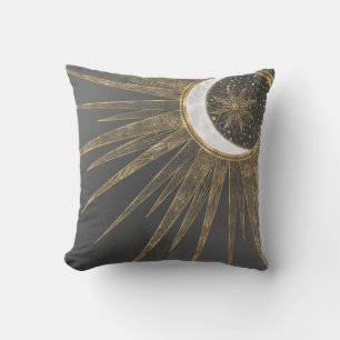 Coussin Doodles d'or élégants Sun Moon Mandala Design