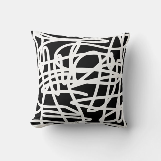 Coussin d'oreiller noir et blanc d'art Abstrait (Recto)