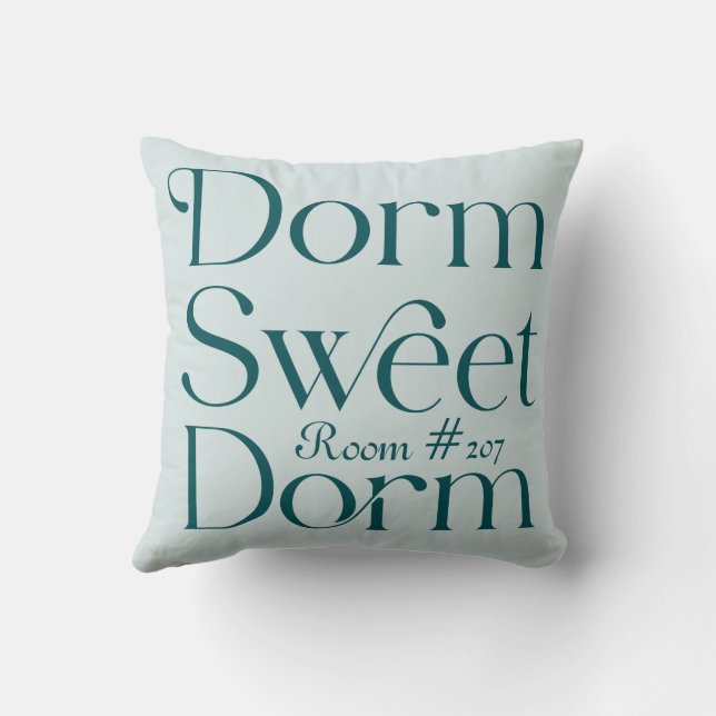 Coussin Dorm Sweet Dorm Numéro de chambre Turquoise (Verso)
