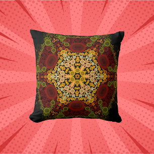 Coussin Dot Mandala Fleur Jaune Rouge et Noir