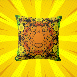 Coussin Dot Mandala Fleur orange jaune et vert