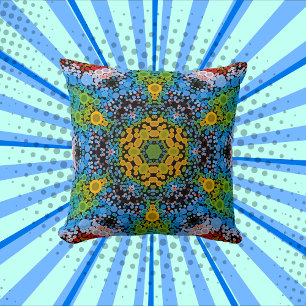 Coussin Dot Mandala Flower bleu jaune et vert