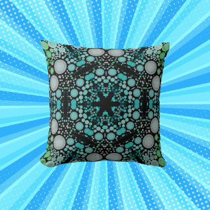 Coussin Dot Mandala Flower bleu vert et gris