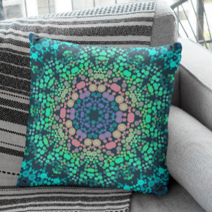 Coussin Dot Mandala Flower bleu vert et rose