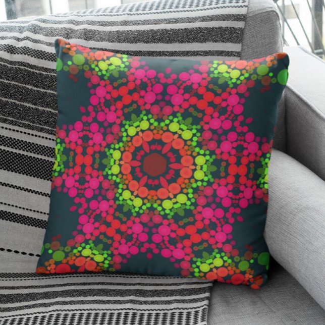 Coussin Dot Mandala Flower rose vert et orange (Créateur téléchargé)